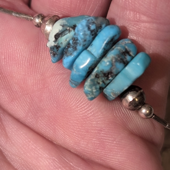 Vintage Silver Tourquoise Blue Three Strand Beaded Necklace - Picture 6 of 8